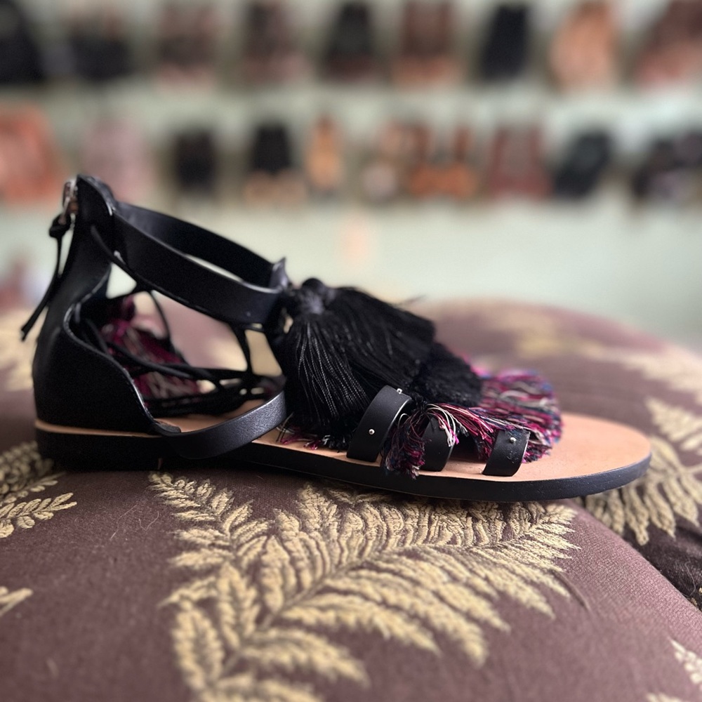 🆕 Rebecca Minkoff pom pom tassel lace up sandals